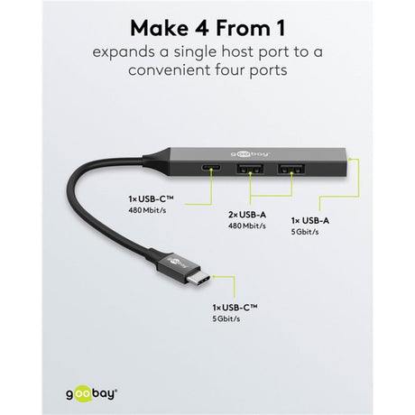Goobay slim Hub USB z 4 portami, USB-C na USB-C USB-A, 5 Gbit s (jasnoszary)