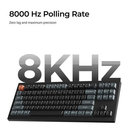 Bezprzewodowa, niestandardowa klawiatura mechaniczna Keychron v3 ultra 8k (czarna, układ amerykański (qwerty), jedwabny pom brązowy, 80% (tkl), rgb, hot swap, 2,4 GHz | bluetooth 5.3 | usb-c)