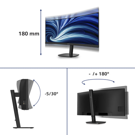 Philips 34b2n3500c 00 34 ultrawide monitor (zwart, 1x displayport, 1x hdmi, 1x usb-c, 3x usb-a, 120 hz)