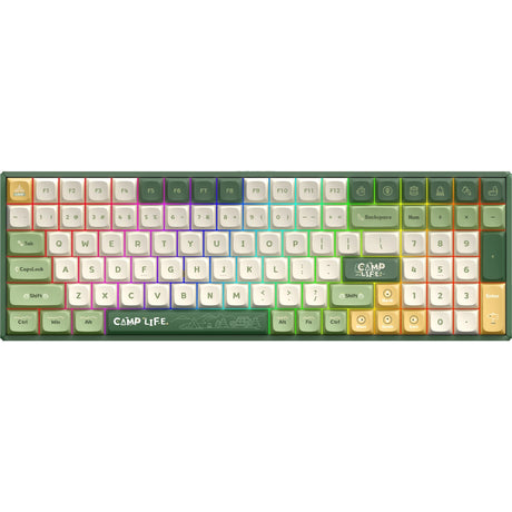 Bezprzewodowa klawiatura mechaniczna kempingowa Iqunix f97 (zielona, układ amerykański (qwerty), wiśniowy mx brązowy, 96%, diody rgb, możliwość wymiany podczas pracy, pbt, 2,4 GHz | bluetooth 5.1 | usb-c)