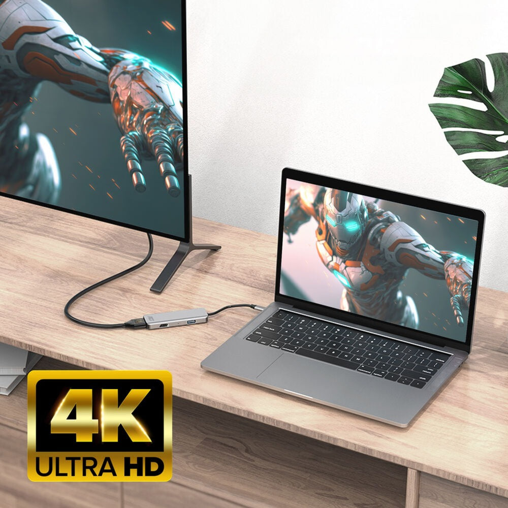Łączność Act Wieloportowy adapter USB-C 4K do 2 ekranów HDMI, port danych USB-A (aluminium)