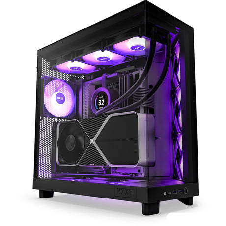 Obudowa midi tower Nzxt h6 flow rgb (czarna | 2x usb-a | 1x usb-c | rgb | szkło hartowane)
