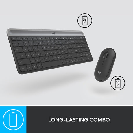 Zestaw bezprzewodowy Logitech mk470 slim (czarny, układ US-International (QWERTY), przełączniki nożycowe, 100%, 1000 dpi)