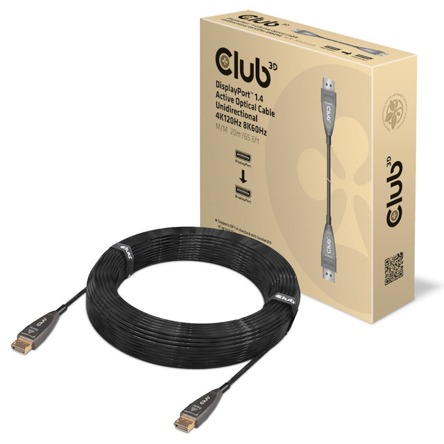Aktywny optyczny jednokierunkowy kabel Club 3d Displayport 1.4 (czarny, 20 metrów, 4k 120 Hz, 8k 60 Hz)