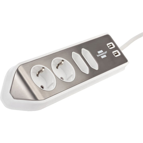 Brennerstuhl ®estilo narożna listwa przyłączeniowa z funkcją ładowania USB 4-kierunkowa 2x gniazda ochronne 2x euro srebrno-białe
