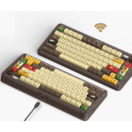 Bezprzewodowa klawiatura mechaniczna Iqunix Zx75 Happy Ape (brązowa, układ US (QWERTY), TTC Holy Panda, 75%, diody RGB, możliwość wymiany podczas pracy, podwójny strzał pbt, 2,4 GHz | Bluetooth 5.1 | USB-C)