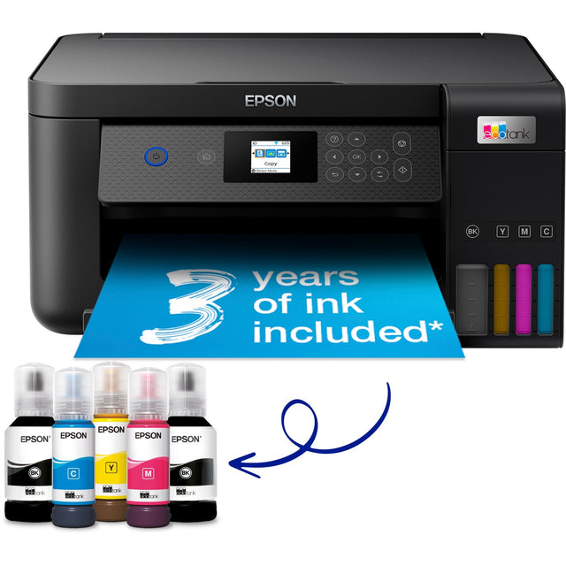 Wielofunkcyjna drukarka atramentowa Epson ecotank et-2850 a4 ze zbiornikiem atramentu (czarny, skanowanie, kopiowanie, Wi-Fi, w tym do 3 lat atramentu)