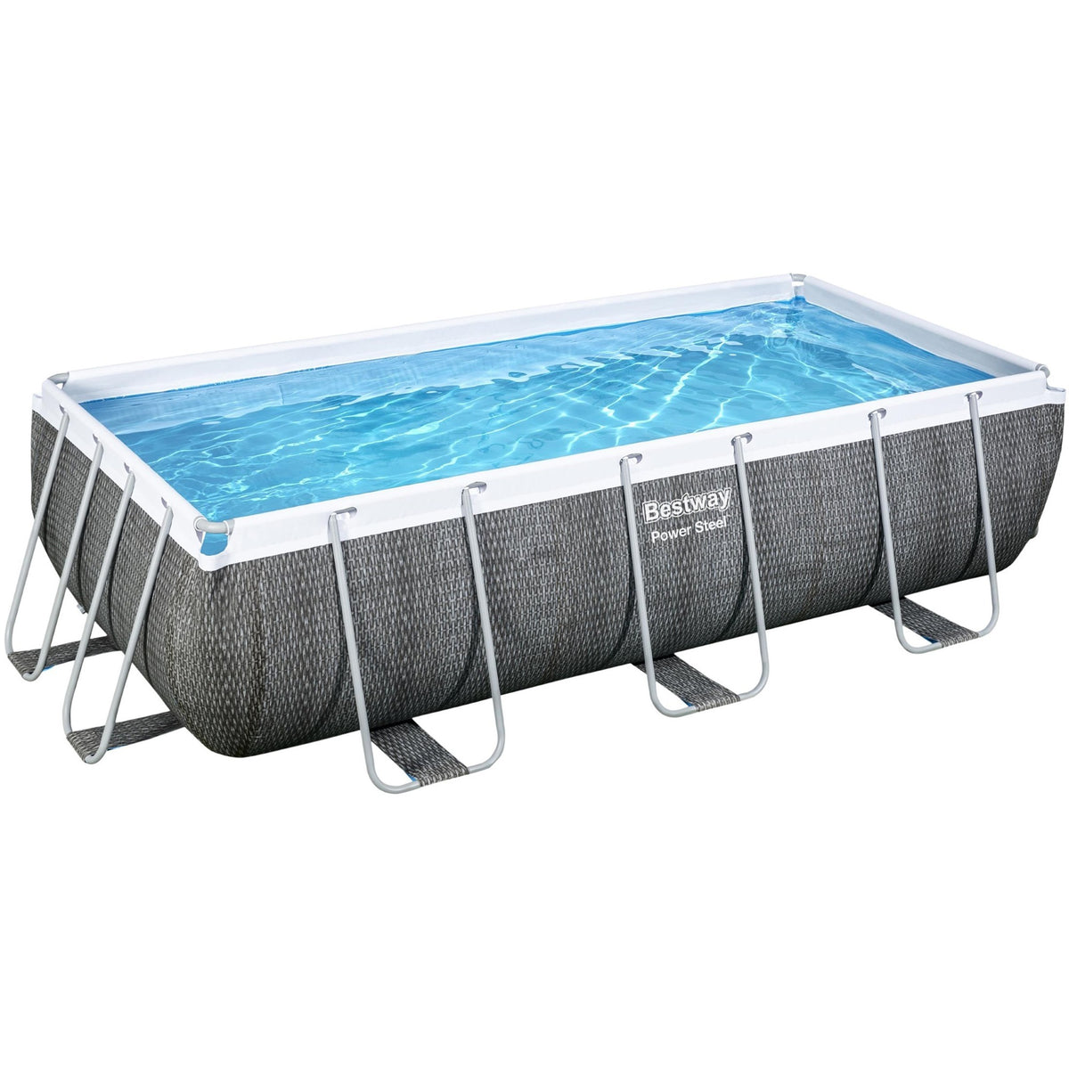 Bestway zestaw power steel do basenu prostokątny rattan 404 (szary, z pompą filtrującą (220-240v) + drabinka)