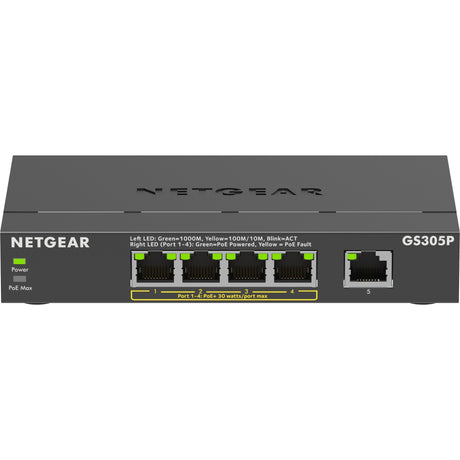 Netgear 5-portowy niezarządzalny przełącznik poe+ gigabit ethernet soho (gs305p) (czarny)