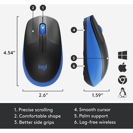 Pełnowymiarowa mysz bezprzewodowa Logitech m190 (niebieska, 1000 dpi)