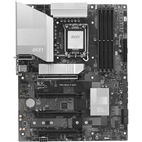 Płyta główna MSI Pro B860-P WiFi Socket 1851 (srebrna, RAID, 5 GB-LAN, WiFi 7, BT, dźwięk, ATX)