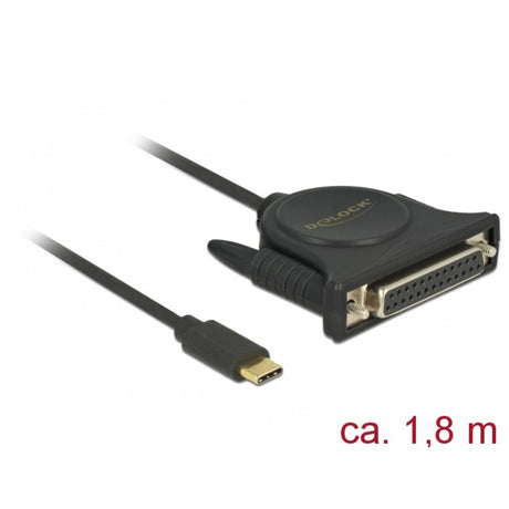 Delock USB-C 2.0 męski > 1 x równoległy kabel żeński DB25 (czarny, 1,8 m)