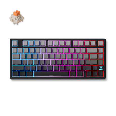 Mchose Z75s góry gradientowa płomienna pomarańcza metalowa pokrywa górna bezprzewodowa mechaniczna klawiatura rgb (czarna, układ amerykański (qwerty), ttc płomień pomarańczowy, 75%, rgb, hot swap, grawerowany z boku pbt, bezprzewodowy | bluetooth | usb-c)