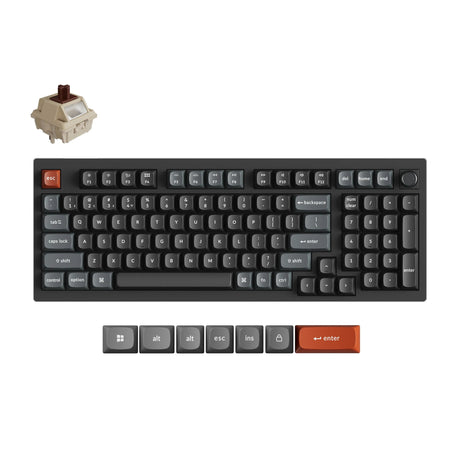 Bezprzewodowa, niestandardowa klawiatura mechaniczna Keychron v5 ultra 8k (czarna, układ amerykański (qwerty), jedwabny pom brązowy, 96%, rgb, hot swap, 2,4 ghz | bluetooth 5.3 | usb-c)
