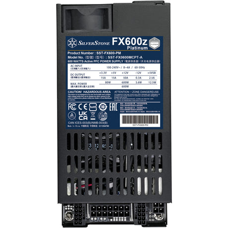 Zasilacz modułowy Silverstone fx600z platynowy o mocy 600 W (czarny, 1x 12v-2x6, 2x pcie)