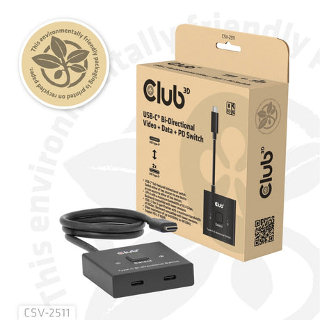 Club 3D USB-C dwukierunkowe wideo + dane + przełącznik PD Przełącznik USB (czarny)