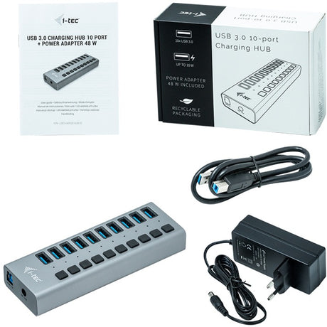 I-tec USB 3.0 hub ładujący 10 portów + zasilacz Hub USB (czarny)