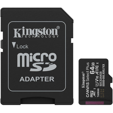 Karta pamięci Kingston Canvas Select Plus 64 GB MicroSDXC (czarna, UHS-I U1, Class 10, V10, w zestawie adapter SD)