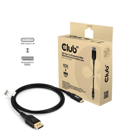 Dwukierunkowy adapter Club 3D USB-C na DisplayPort DP80 (czarny, 1 metr, certyfikat VESA)