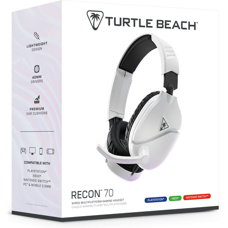 Zestaw słuchawkowy do gier nausznych Turtle Beach Ear Force Recon 70p (2024) (biały, PS4, PS5, Xbox Series X|s, Xbox One, Switch, PC, Mobile)