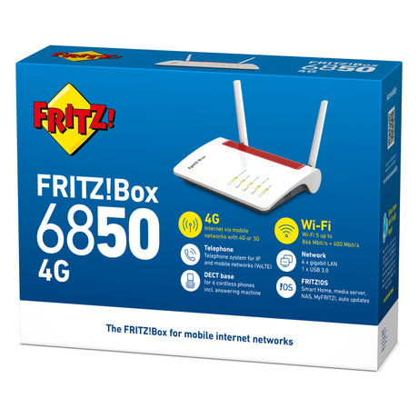 Fritz! router międzynarodowy box 6850 4g edycja (biały czerwony, mesh Wi-Fi, 4g 3g)