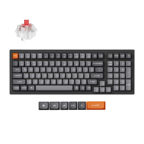 Klawiatura mechaniczna Keychron K4 Max-H1 RGB (czarna, układ US (QWERTY), super czerwona, 96%, RGB, podwójne klawisze PBT, hot swap, Bluetooth | USB-C | 2,4 GHz)