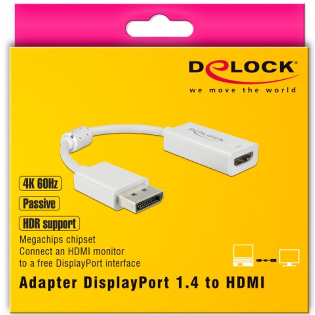 Delock adapter Displayport 1.4 > HDMI (biały, 0,1 metra, 4k)
