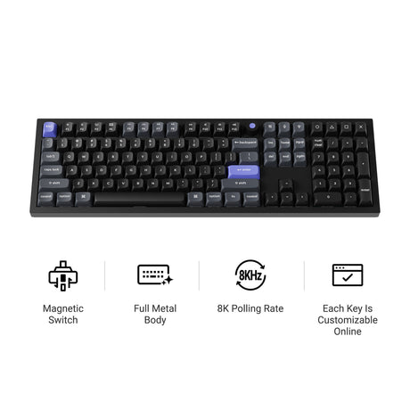 Keychron q6 he 8k klawiatura z przełącznikiem magnetycznym (czarna, układ amerykański (qwerty), ultraszybka limetka, 100%, rgb, hot swap, 8k)