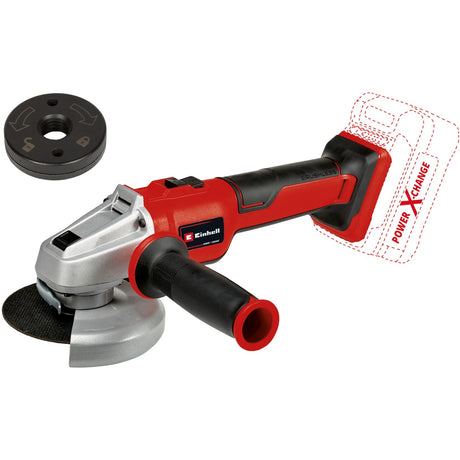 Akumulatorowa szlifierka kątowa Einhell axxio 18 115 q bl li solo - power x-change - 18 V litowo-jonowy - silnik bezszczotkowy - ø115 mm - 8500 obr./min - nakrętka szybkomocująca - wył. akumulator, ładowarka i ściernica