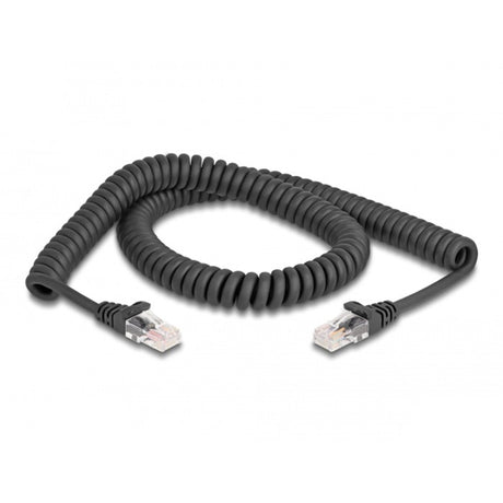 Delock kabel spiralny rj-45 męski na męski kat.5e (czarny, 2 metry)