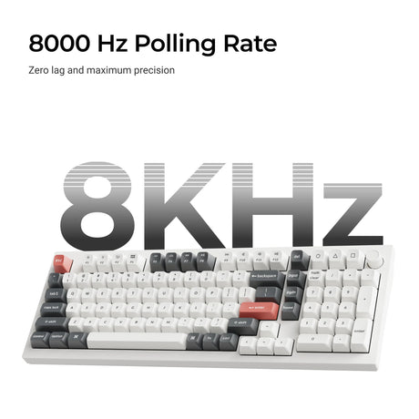 Keychron q5 ultra-m3 8k bezprzewodowa, niestandardowa klawiatura mechaniczna (biała, układ amerykański (qwerty), jedwabny pom czerwony, 96%, rgb, hot swap, 8k, 2,4 ghz | bluetooth 5.2 | usb-c)
