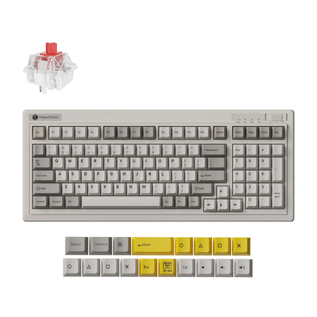 Bezprzewodowa klawiatura mechaniczna Keychron r5-m1 qmk (szara, układ us (qwerty), super czerwona, 96%, rgb, wiśnia pbt, hot swap, 2,4 ghz bluetooth 5.3 usb-c)