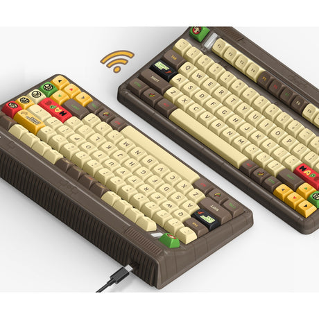 Bezprzewodowa klawiatura mechaniczna Iqunix og80 happy ape (czarna, układ amerykański (qwerty), iqunix moonstone turbo, 80% (tkl), diody rgb, możliwość wymiany podczas pracy, pbt, 2,4 GHz | bluetooth 5.1 | usb-c)