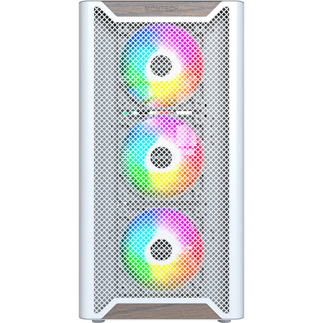 Drewniana obudowa midi tower Montech xr (biała | 1x USB-A | 1x USB-C | RGB | okno)
