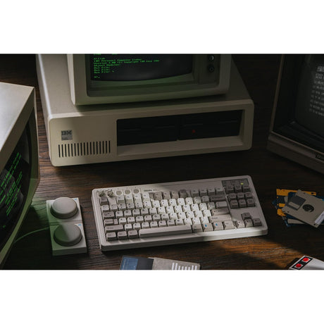 Klawiatura mechaniczna 8bitdo retro m edycja (szara, układ us (qwerty), kailh box biała, 80% (tkl), bluetooth low Energy, bezprzewodowa 2.4g, USB)