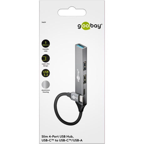 Goobay slim Hub USB z 4 portami, USB-C na USB-C USB-A, 5 Gbit s (jasnoszary)