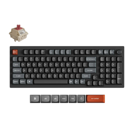 Bezprzewodowa, niestandardowa klawiatura mechaniczna Keychron v5 ultra 8k (czarna, układ amerykański (qwerty), jedwabny pom czerwony, 96%, rgb, hot swap, 2,4 GHz | bluetooth 5.3 | USB-C)