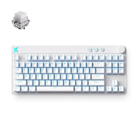 Klawiatura do gier Mchose mix 87 z efektem Halla i przełącznikiem magnetycznym (biała, układ amerykański (qwerty), mocowanie tai gt he, 80% (tkl), 8k, rgb, nasadki klawiszy pbt, hot-swap)
