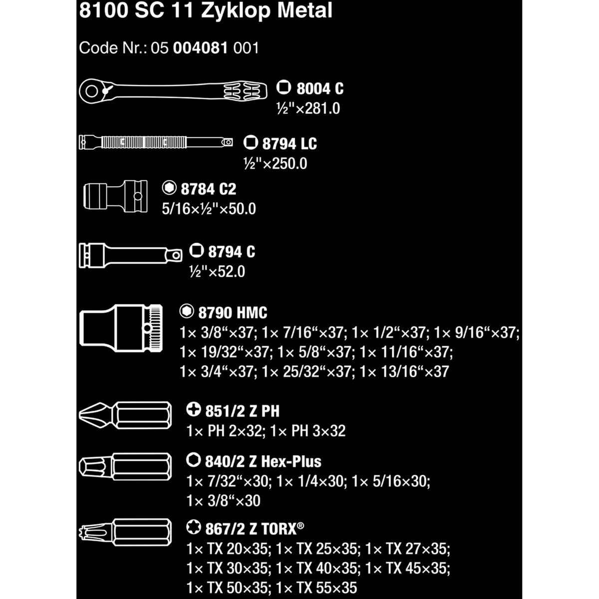 Zestaw narzędzi z grzechotką Zyklop Metal Wera 8100 sc 11 (czarno-zielony, 28-częściowy, dwukierunkowa grzechotka w całości z metalu)