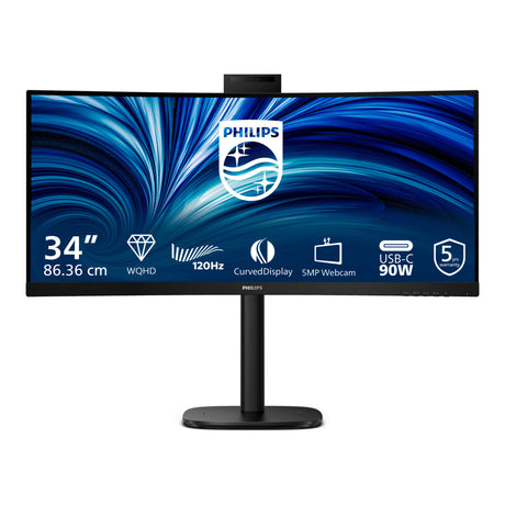 Philips 34b2u3600ch 34 curved ultrawide monitor (zwart, 2x hdmi, displayport, 3x usb-a, usb-b, usb-c, rj-45)
