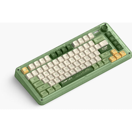 Bezprzewodowa klawiatura mechaniczna kempingowa Iqunix Zx75 (zielona, układ amerykański (QWERTY), wiśniowy mx brązowy, 75%, diody RGB, możliwość wymiany podczas pracy, podwójny strzał pbt, 2,4 GHz | bluetooth 5.1 | USB-C)