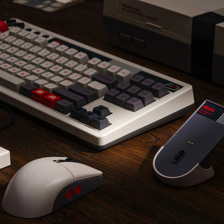 Mysz 8bitdo retro r8 - edycja n (szary czerwony, 50 - 26000 dpi, Bluetooth USB-C 2,4 GHz)