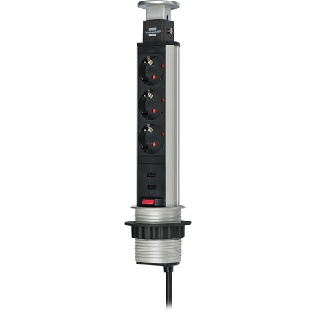 Brennerstuhl Tower Power Gniazdo ładowarki USB 3-kierunkowe z podwójnym wejściem ładowania USB 2m H05VV-F 3G1.5 całkowicie zagłębione w blacie stołu