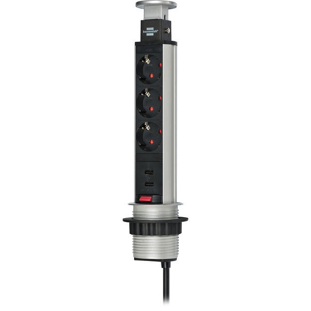 Brennerstuhl Tower Power Gniazdo ładowarki USB 3-kierunkowe z podwójnym wejściem ładowania USB 2m H05VV-F 3G1.5 całkowicie zagłębione w blacie stołu
