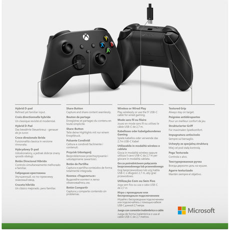 Kontroler bezprzewodowy Microsoft Xbox + kabel USB-C (czarny, w zestawie kabel USB-C | PC, Xbox One, Xbox Series X, Xbox Series S)
