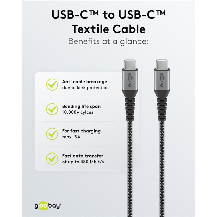 Szybka ładowarka Goobay USB-C nano (65 W) i tekstylny kabel USB-C (czarny, 1 metr)