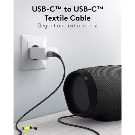 Szybka ładowarka Goobay USB-C nano (65 W) i tekstylny kabel USB-C (czarny, 1 metr)