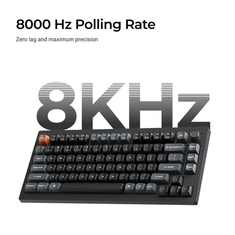 Bezprzewodowa, niestandardowa klawiatura mechaniczna Keychron v1 ultra 8k (czarna, układ amerykański (qwerty), jedwabny pom banan, 75%, rgb, hot swap, 2,4 GHz | bluetooth 5.3 | USB-C)
