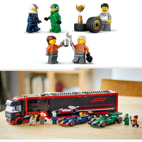 Lego City Ciężarówka F1 z zestawem samochodów RB20 i AMR24 F1® — 60445