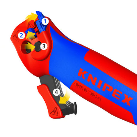 Nóż do kabli Knipex ze stopką przesuwną (czerwony niebieski)